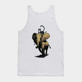 Hilarious Cat Riding Elephant - Whimsical Animal Adventure Tank Top